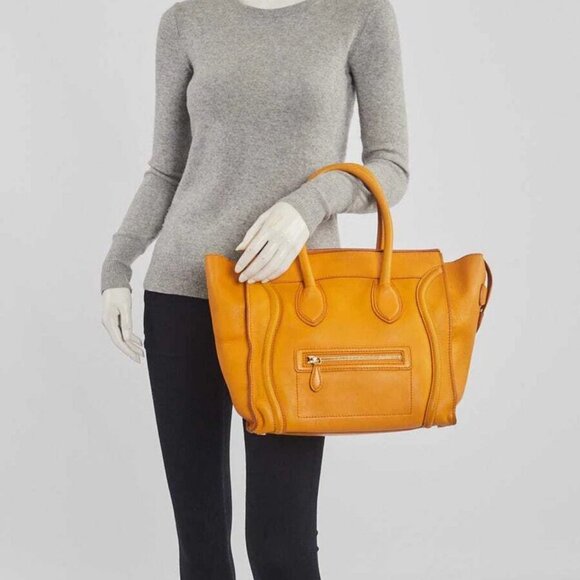 Celine Yellow Calfskin Leather Mini Luggage Tote Bag - Picture 2 of 12